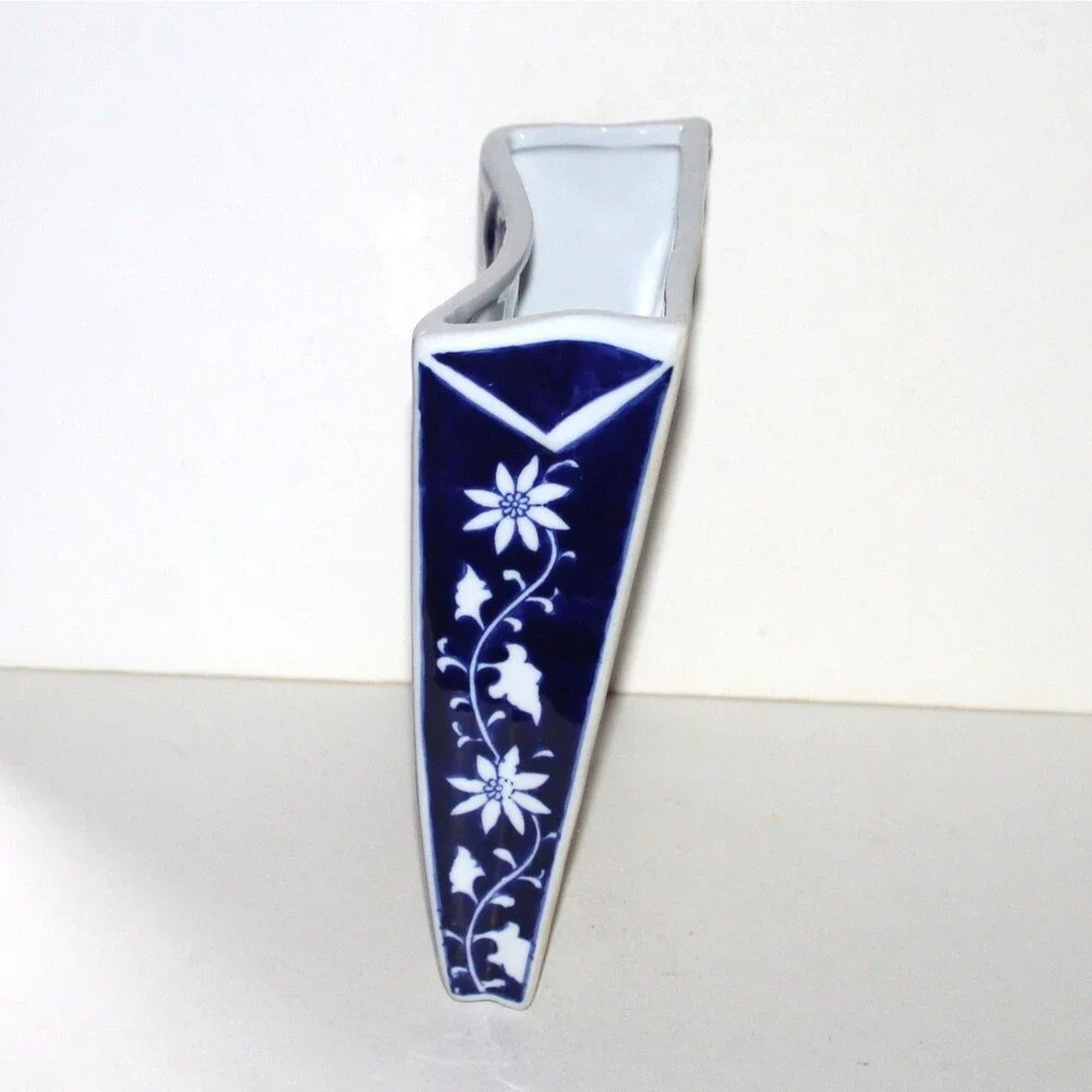 Chinese Porcelain Wall Pocket Vase Planter Yellow Blue chinoiserie Square holder